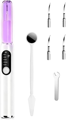 KPPK 超音波歯クリーナー 歯ブラシ USB充電式 5段階調整 内蔵LED照明 クリーニングキット IPX6防水