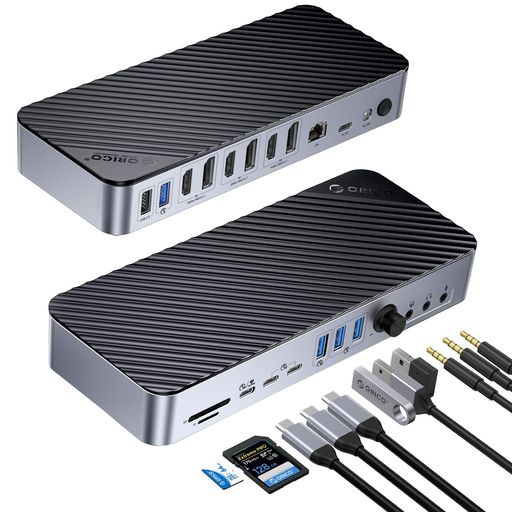 ORICO USB C ドッキングステーション 5画面拡張 (22-in-1 三つDisplay 三つHDMIポート) 8K Display HDMIポート 60W PD対応 USB-C USB-Aポート 10Gbps高速データ転送 イーサネットポート