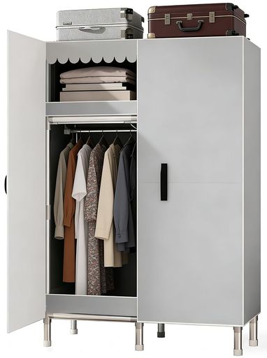 SIRUNLY ワードローブ クローゼット ハンガーラック マグネット扉付き 幅 100x 奥行き 45.5x 高さ 170cm 大容量 洋服収納ラック 衣類・靴・帽子・小物の整理棚 安定・頑丈設計 多機能 省スペー…