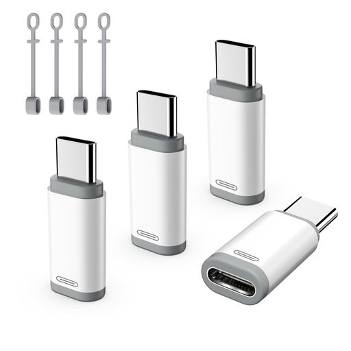 MoKo ライトニングからType C変換用アダプター 4枚セット 480Mbpsデータ転送/10W充電対応 紛失防止シリコンストラップ付き ライトニング to Type C 変換アダプター 小型 iOS TypeC変換アダプタ