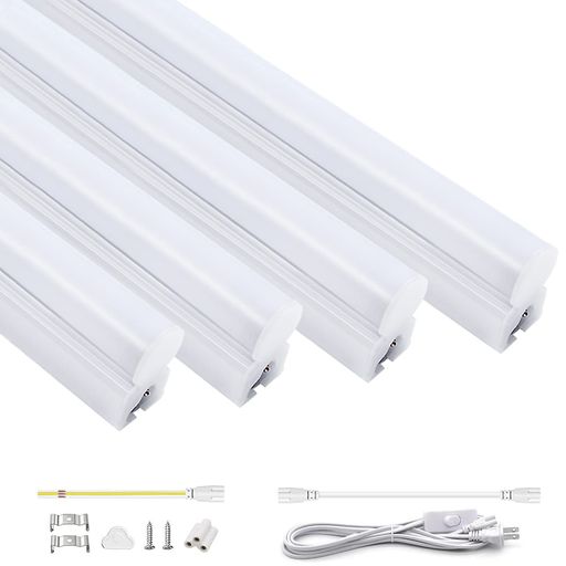 明るく節電 器具一体型 LED蛍光灯 20W形 57cm T5 直管 昼光色 高輝度1350LM 9.5W 蛍光管 AC85-265V 180°広配光 低発熱 低ノイズ 耐高温 チラツキなし 照明器具 10本連結可 1.8m電源コード