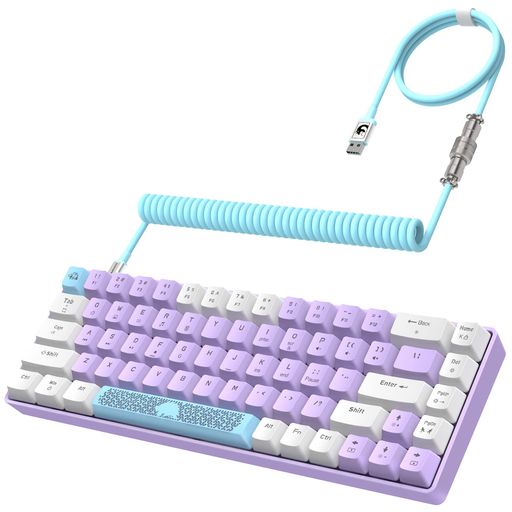T8 有線 65% メカニカルゲーミングキーボード RGB LED バックライト付き 青軸(Purple)