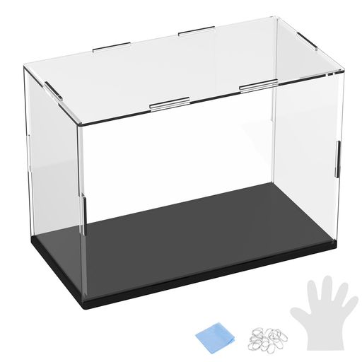 M METERXITY 1パックのアクリルディスプレイケース 7.9x3.9x5.9インチ/20x10x15cmのアクリルクリアディスプレイケースボックス コレクション用の黒い木製ベース付き 防塵ショーケース[黒 クリア]