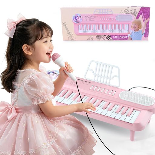 多機能 子供用ピアノ おもちゃ 37鍵盤 電子キーボード 女の子 ピンク マイク付き 楽譜スタンド 知育玩具 モンテッソーリ 指先訓練 軽量 クリスマスプレゼント 入学祝い キッズ用
