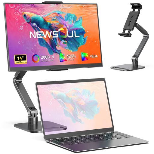 モバイルモニター 14インチ モバイルディスプレイ 卓上スタンド付き Newsoul 超薄軽量持ち運び自立式 高輝度300nit125%sRGB広色域