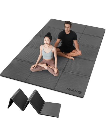 YUREN ヨガマット折りたたみ 130x200CM大きめ 10mm厚めTPE素材 滑り止め (ブラック)