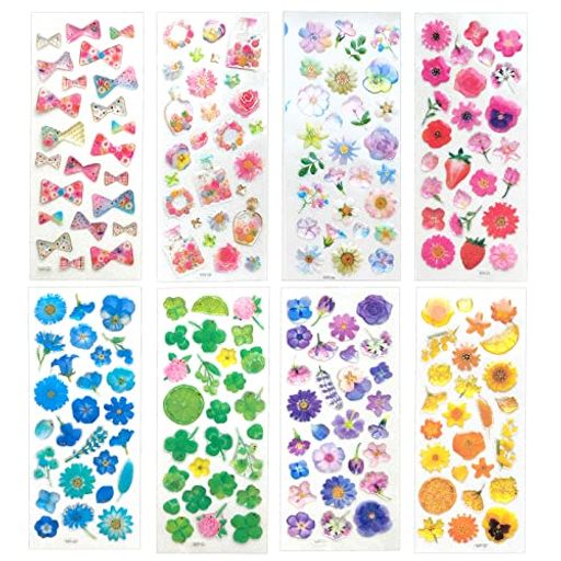 EUSTACE手帳シールご褒美シール8PCSかわいいステッカー手帳デコシール3D立体箔押しスクラップブック、..