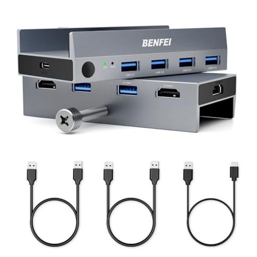 BENFEIHDMIKVM切替器(8K@60Hz/4K@240Hz)USB切替器、4つのUSB3.0ポート付き、2台のコンピューター、共有モニター、キーボード、マウス用轻松连接带手动開癸附赠2*USBAcable&