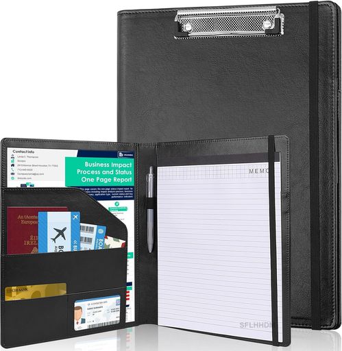 SFLHHDMバインダーA4クリップボードファイル2つ折り革PUレザー多機能ビジネス会議パッドクリップファイルボード二つ折り書類フォルダーペンホルダー名刺ポケッ...