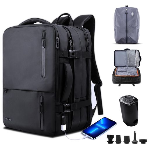 [KINGSLONG]ビジネスリュックリュックサック拡張機能25-55L真空圧縮バッグ付き真空ポンプ付き多層収納..