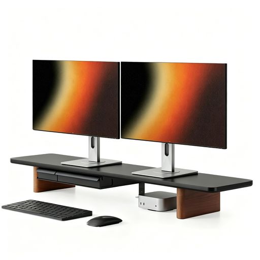 Fenge デスクシェルフ モニター台 卓上 108cm パソコン台 机上台 ブラック&ブラウン