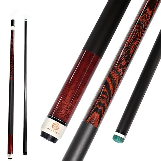 ビリヤード キュー OKHEALING 58インチ 19-20oz 1/2 ジョイント カーボンファイバープール キュースティック12.4mm キューチップ (プレイングキュー) (木目調の赤, 12.4mm-Radial)