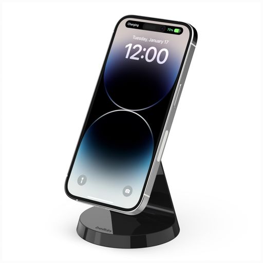 【VGP 2022受賞】 Belkin MagSafe対応 磁気ワイヤレス充電スタンド 急速充電 iPhone15 / 14 / 13 / 12シリーズ対応 USB-Cケーブル(2m)付属 電源アダプタ付き 7.5W ブラック WIB003dqBK