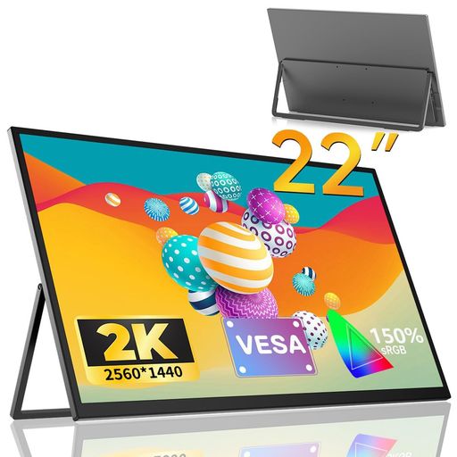 EVICIV モバイルモニター 22インチ 2K 大画面 QLED モバイルディスプレイ 自立型 スタンド付き ポータブルモニター 非光沢 2560x1440 150% sRGB IPS 液晶パネル 壁掛け VESA対応 HDR 持ち運び サブモニ…