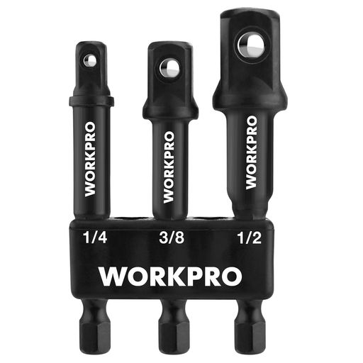 WORKPRO インパクトグレードソケットアダプターセット 3本組 延長ビット 差込角6.35mm 9.5mm 12.7mmドライブ 軸径6.35mm六角軸 電動ドリル用 熱処理済み 高強度 タイヤ交換 自動車修理 収納ホルダ…