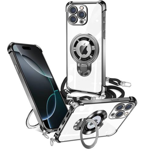 乐天商城 - weiaoluoiPhone16promaxケースクリアネックリング付きショルダーMagSafe対応アイフォン16promaxケース耐衝撃iPhone16promax携帯カバーバンパーtpu軽薄型120度回転