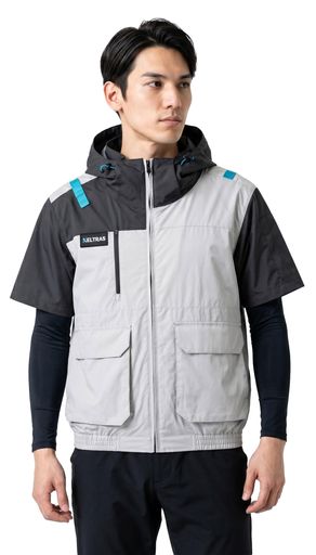 [KELTRAS] ケルトラス 作業服 フルハーネス対応 サイドファン ヴァンフォール空調風神服半袖 8910 グレー 5L