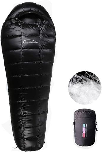 Fengzel Outdoor マミー型寝袋 210*80(50) cm 立体キルト 95%グースダウン 850FP 500-1500g充填 連結可能 最低使用温度-40°C 軽量 コンパクト 大きいサイズ 極限耐寒 シュラフ (ブラック, vicsystore-10205235 vicsystore パッケージ画像