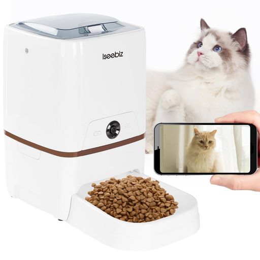 Iseebiz 自動給餌器 カメラ付き 犬猫用 5L大容量 水洗い可能 スマホ遠隔操作 双方向音声 一日6回給餌可能 ペットフード 10秒録音可 ビデオカメラ 日本語アプリ対応 iOS/Android対応 自動/手動給…