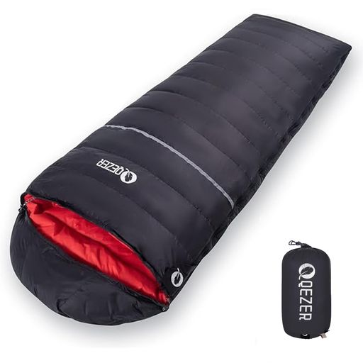 QEZER 寝袋 シュラフ コンパクト ダウン 封筒型 600FP 冬用 軽量 オールシーズン vicsystore-10210902 vicsystore パッケージ画像