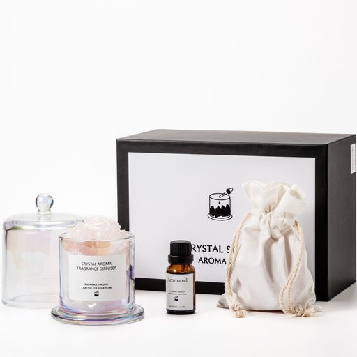 Miracle TQ アロマセット エッセンシャルオイル 天然石 ギフトパック エッセンシャルオイル 15ml + クリスタル 300g + 蓋付き半透明ガラスボトル アロマディフューザー ストーン アロマストー…