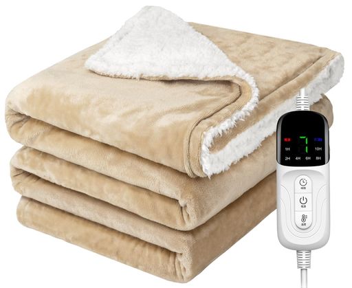 電気毛布掛け敷き兼用厚手生地188x130cm【大きいサイズ&フランネル+綿】省エネ電気ブランケットダブル電気ひざ掛け3分速暖恒温加熱ダニ退治7段階温度調整6段階切タイマーふわふわ暖房器…
