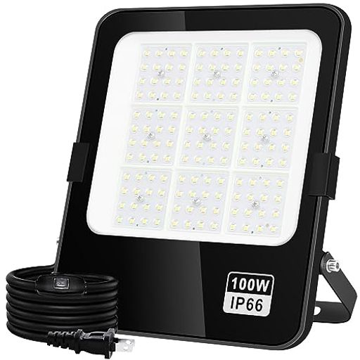 LED投光器 100W LED作業灯 1000W相当 昼光色 高輝度13000LM IP66防水等級 3Mスイッチ付きコード 玄関ライト 防犯ライト 発光均一 工場 体育館 倉庫 庭園 屋外 大型施設 PSE認証済み 1個