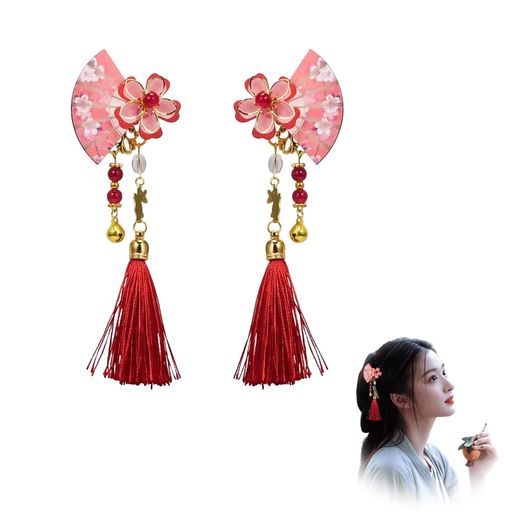 Coollooda扇子髪飾りヘアクリップ扇花古典ヘアピンゴールド金属花かわいい鈴付きおしゃれ扇子ゴールド..