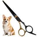 PURAIMAトリミングハサミストレートシザートリミングはさみトリミングシザー犬トリミングステンレス製プロフェッショナルな犬用グルーミングはさみセット黒金