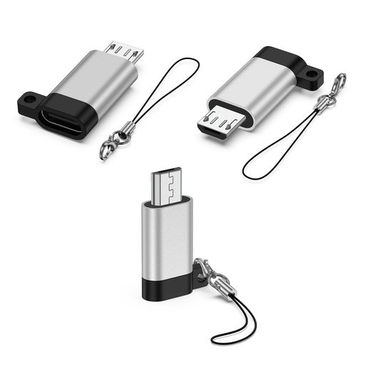 Viviber micro USB Type-C変換アダプター 3個入り 2A急速充電とデータ同期 シルバー