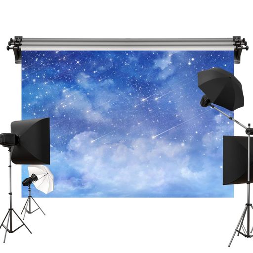 Kate 2.2x1.5m 星空の背景布 青い空 星の背景 流星の撮影道具 白い雲写真撮影 装飾用 スタジオ撮影用