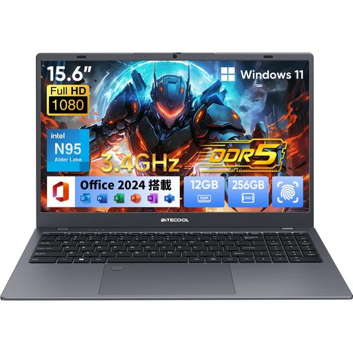 ノートパソコン インテル N95 プロセッサー 最大3.4GHz 【Office 2024搭載】 4 コア 4 スレッド LPDDR5 12GB + 256GB SSD HDMI/1920x1080/高速WIFI/BT5.2/フル機能Typc-C付き