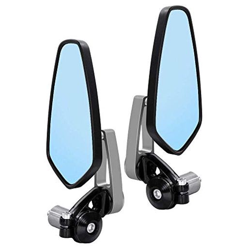 Karunバイクミラーオートバイ用バーエンドミラーバーエンドバイクミラー左右2本セット汎用バイク用取り付け簡単360°調整可能角度調整広い視野(#1シルバー)