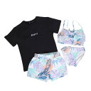ラスティ(RUSTY)(キッズ)水着 4点セット ジュニア ガールズ Tシャツ付き 上下セット 964802PUR