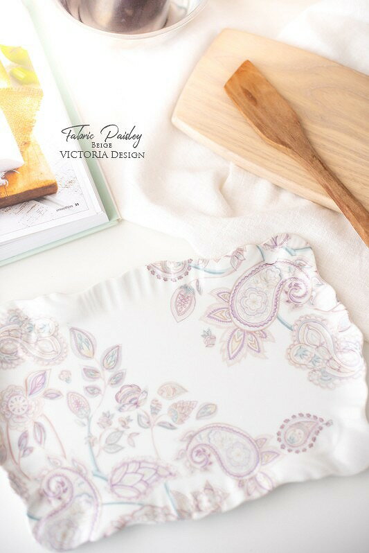 ポーセラーツ転写紙模様FABRICPAISLEY(ファブリックペイズリー・ベージュ)