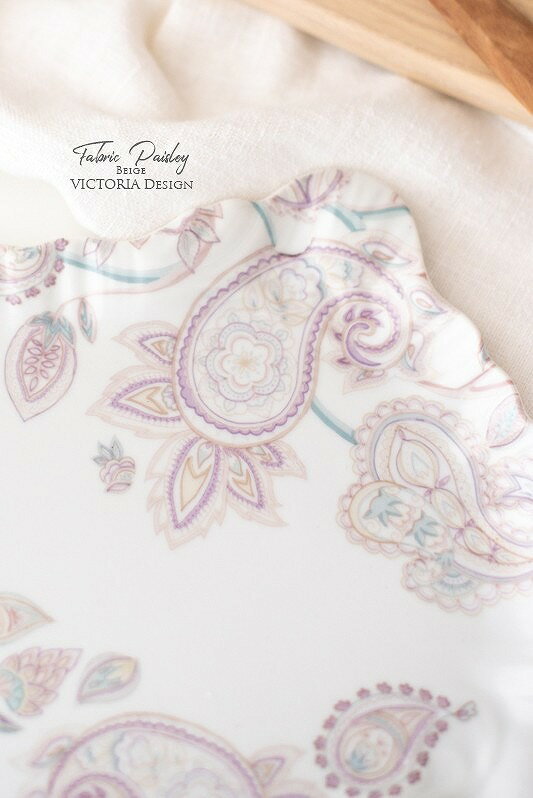 ポーセラーツ転写紙模様FABRICPAISLEY(ファブリックペイズリー・ベージュ)
