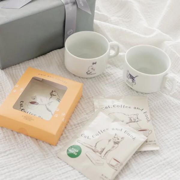 父の日 父の日ギフト プレゼント キャットマグ2個＆ドリップコーヒーギフトセット/ ギフト バレンタイン プレゼント まとめ買い 業務用 誕生日 男性 女性 父の日 母の日 おしゃれ 珈琲 猫グッズ お祝い 御礼 マグカップ