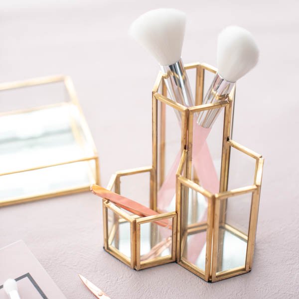 収納 ペン立て メイクボックス ツールスタンド(ゴールドミラー)鏡 まとめ買い 業務用 収納 おしゃれ ペンたて メイク道具