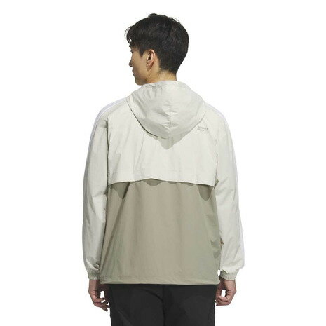 【最大1万Pバック エントリー＆抽選 11/18限定】アディダス（adidas）（メンズ）ゴルフウェア BTC 撥水 クオータージップ フード プルオーバー 長袖 JUW87-JM9596 BEG