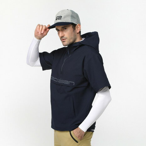 ROSASEN（メンズ）ゴルフウェア アウター 吸水速乾 エコサッカーストライプ半袖フルジップパーカー 044-31341