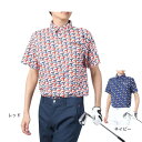 ルコックスポルティフ(lecoqsportif)(メンズ)ゴルフウェア 吸汗速乾 ストレッチフォーサー エッフェル塔柄半袖シャツ QGMXJA05