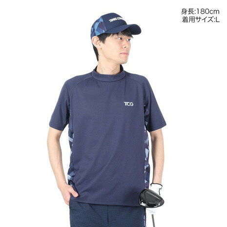 トランスコンチネンツ（TRANS CONTINENTS）（メンズ）ゴルフ 半袖 メンズ 幾何柄 モックネックTシャツ 24WTR01