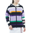 トミーヒルフィガー（TOMMY HILFIGER）（レディース）ゴルフウェア アウター 防風 保温 裏地付きボーダーニットパーカー THLA273-NVY