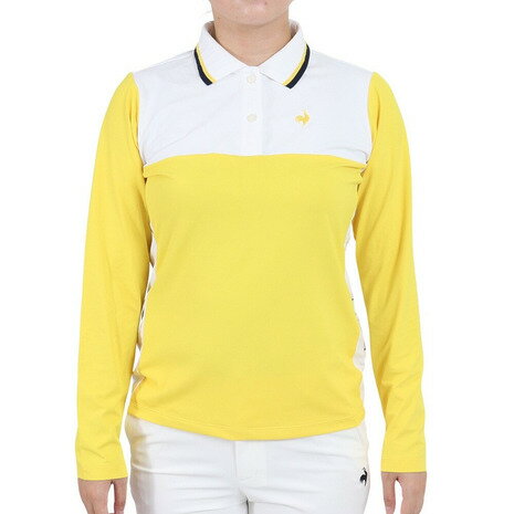 ルコックスポルティフ ゴルフ（レディース）ゴルフウェア 吸汗 汗 ストレッチ UV UPF15 バイカラー長袖ポロシャツ QGWUJB01