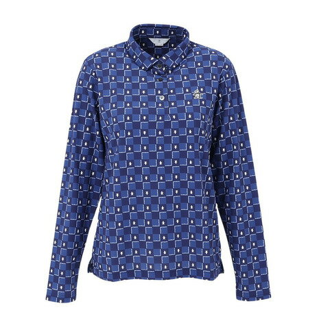 マンシング（MUNSING）（レディース）ゴルフウェア ブロックチェック柄プリント 長袖ポロシャツ MG5FLS81L NV00