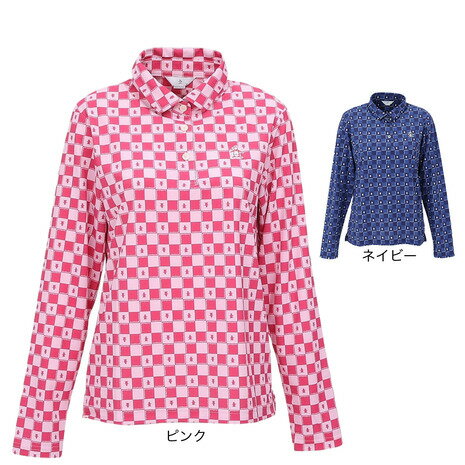 マンシング（MUNSING）（レディース）ゴルフウェア 吸汗速乾 ブロックチェック柄プリント 長袖ポロシャツ MG5FLS81L