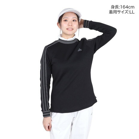 【11/16 23:59まで 全商品最大P10倍要エントリー】アディダス（adidas）（レディース）ゴルフウェア 保温 3ストライプ モックネック 長袖シャツ JTC13-IS4803 BK