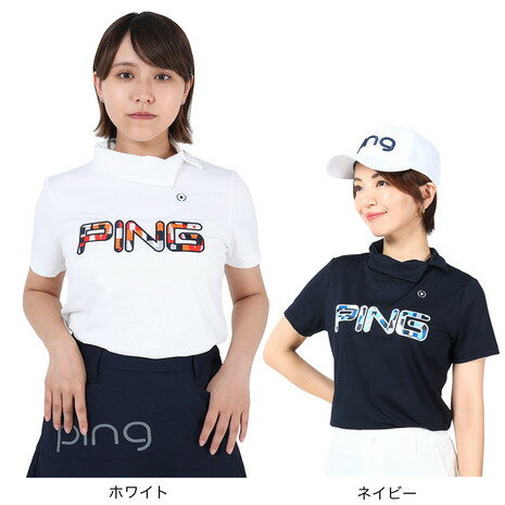 【6万円以上6,000円OFF 4/4 20時から28h限定】ピン（PING）（レディース）ゴルフウェア コットンライク天竺 半袖デザイン衿カットソー 622-3168308