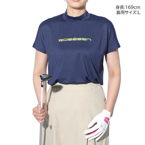 ROSASEN（レディース）ゴルフウェア モックネック 半袖 ストレッチボーダー 045-21344