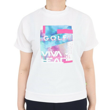 ビバハート（VIVA HEART）（レディース）ゴルフウェア 吸汗 速乾 接触冷感 アルコールインクアート コラボ 半袖 モックネック 012-28440-005